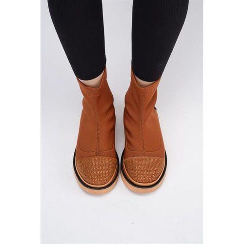 Afron Taba Renkli Taba Deri Detaylı Taşlı Kışlık Kadın Bot