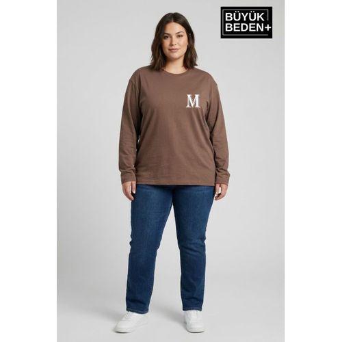 Kadın Büyük Beden M Baskılı 2 İplik Bisiklet Yaka Tişört SPR26BTSK942-13