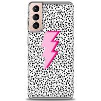 Samsung Galaxy S21 Plus Kılıf HD Baskılı Kılıf - Pembe Şimşek + Tam Ekran Koruyucu