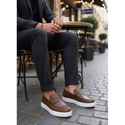 BA0580 Bağcıksız Kuşaklı Yüksek Taban Taba Cilt Erkek Ayakkabı