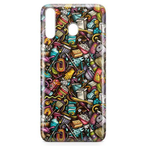 Samsung Galaxy M30 Kılıf Temizlik Malzemeleri Doodle Arka Kapak Koruma Desenli Full Koruyucu