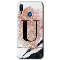 Huawei P20 Lite Kılıf HD Desen Baskılı Arka Kapak - Pembe Mermer Desenli U Harfi