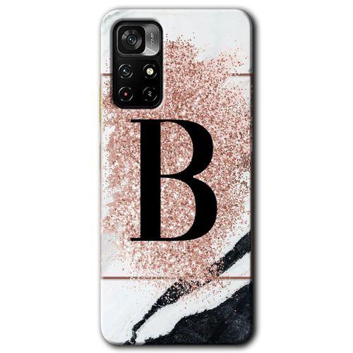 Potkal Hediye Fabrikası Poco M4 Pro 5G Kılıf HD Desen Baskılı Arka Kapak - Pembe Mermer Desenli B Harfi