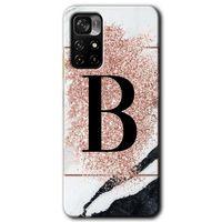 Potkal Hediye Fabrikası Poco M4 Pro 5G Kılıf HD Desen Baskılı Arka Kapak - Pembe Mermer Desenli B Harfi