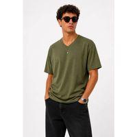 Erkek V Yaka Basic Tişört Kısa Kol Yazlık Regular Fit T-Shirt - Haki