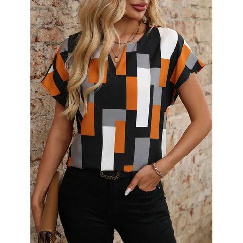 Kadın Kısa Kollu V Yakalı Yarasa Kollu Atlas Bluz