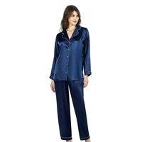 Lacivert İkili Saten Gecelik Pijama Takımı 7647