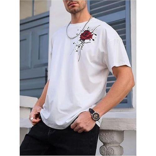 Erkek Bisiklet Yaka Kısa Kol Baskılı T-shirt - Beyaz