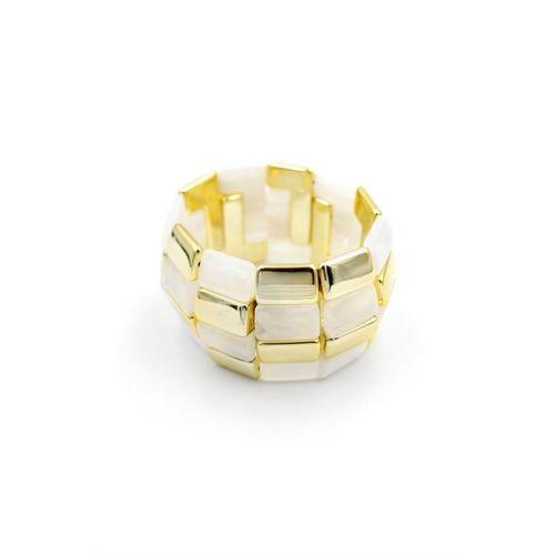 Lastikli Taşlı Bilezik - Krem