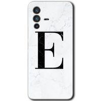 Vivo V23 5G Kılıf HD Desen Baskılı Arka Kapak - Beyaz Mermer Desenli E Harfi