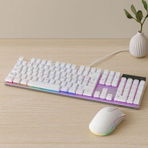 USB Kablolu Oyuncu Klavye ve Mouse Seti - Beyaz RGB