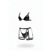 Siyah Göğüs Harness Deri Geometrik Kesimli Metal Detaylı - Brf1404