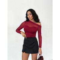 Kadın Uzun Kollu Omuz Dekoltesi Ve Transparan Tül Detay Bluz