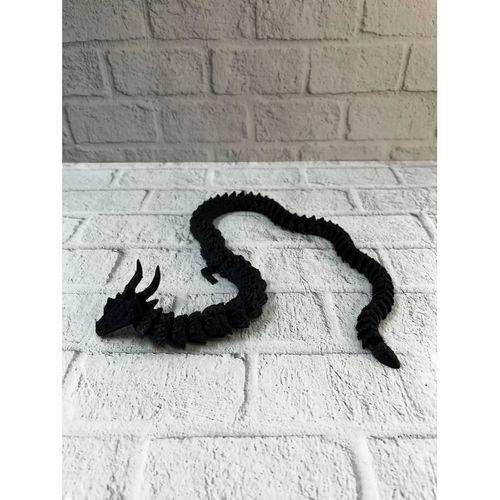 Hareketli Siyah Ejderha Figür Uzun Gövdeli Fantastik Masa Ve Raf Dekoru