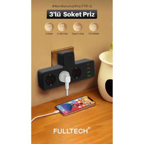Ftr-12 Termal Akım Korumalı Isıya Dayanıklı 3’lü Priz 3x Usb 1x Type-c