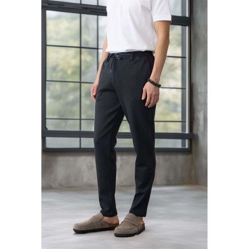 Akira Örme Pike Kumaş Beli Lastikli Fermuarlı Erkek Pantolon - Koyu Gri