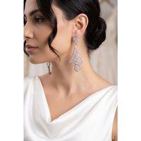 Gümüş Renk Zirkon Taşlı Kadın Abiye Küpe