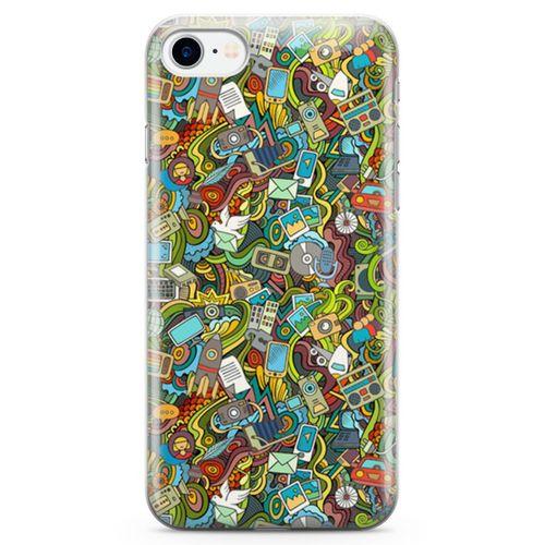 Apple iPhone 8 Kılıf Doodle Bilgisayar Cep Telefonu Arka Kapak Koruma Desenli Full Koruyucu
