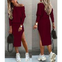 Kadın Uzun Kollu Düşük Omuz Yırtmaç Detay Kaşkorse Etek Bluz Ikili Takım