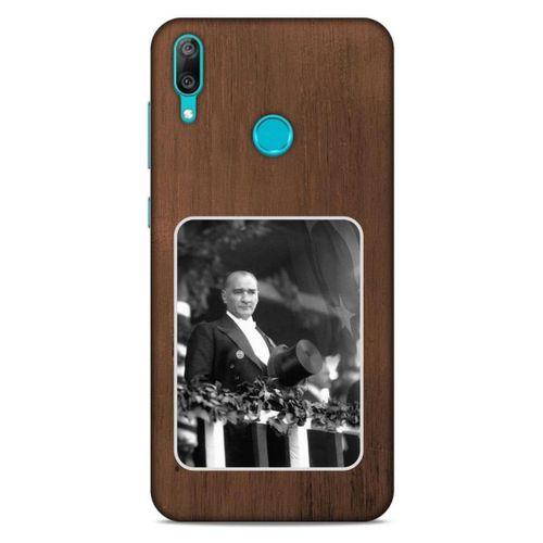 Huawei Y7 2019 Kılıf Atatürk (35) Fit Design Kılıf Kahverengi Duvar