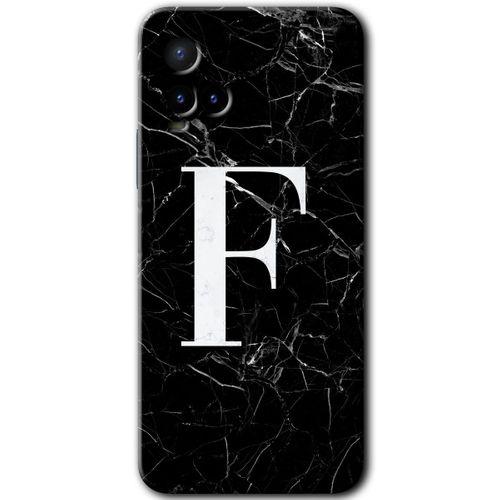 Vivo Y33s Kılıf HD Desen Baskılı Arka Kapak - Siyah Mermer Desenli F Harfi + Kırılmaz Cam