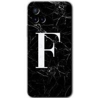 Vivo Y33s Kılıf HD Desen Baskılı Arka Kapak - Siyah Mermer Desenli F Harfi + Kırılmaz Cam