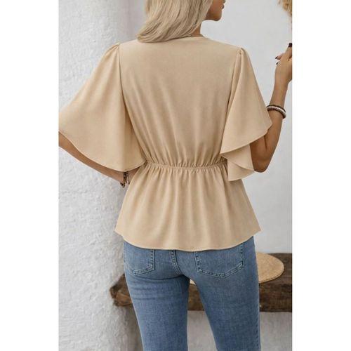 Kadın Kısa Kollu önden Düğmeli Ithal Krep Bluz