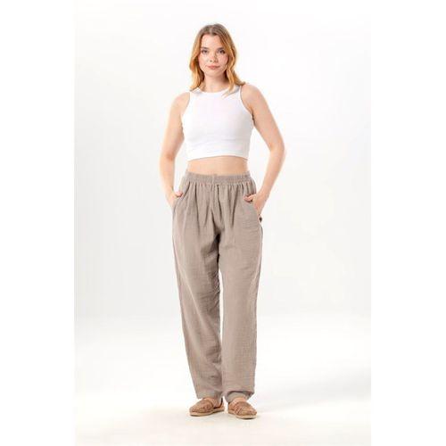 Beli Lastikli Yandan Çift Cepli Müslin Şalvar Pantolon Taş Tas