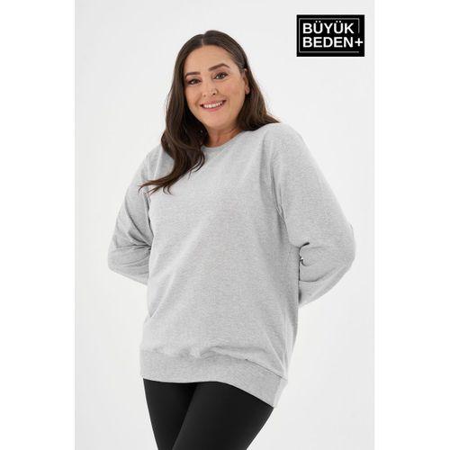 Kadın Büyük Beden Bisiklet Yaka İnce Sweatshirt SPR24BSWK56