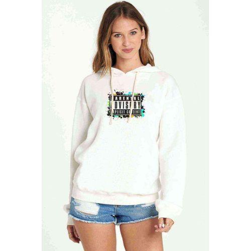 Parental Advisory Baskılı Beyaz Kadın Kapşonlu Sweatshirt