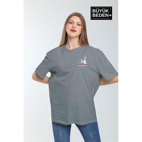 Süperlife Kadın Büyük Beden Yelken Baskılı 3xl-6xl Bisiklet Yaka Tshırt SPR26BTSK510-11