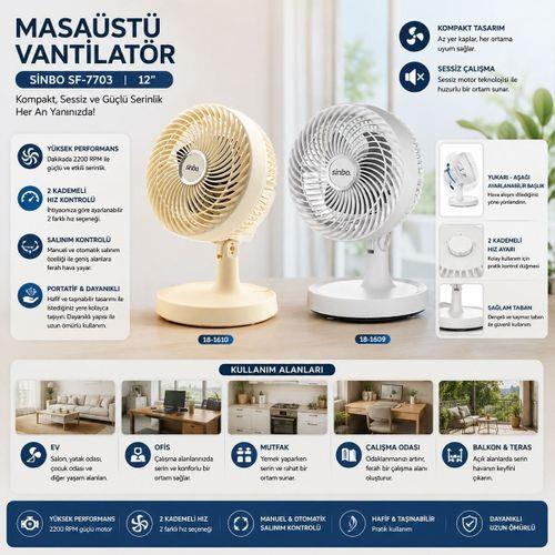 12 inç Masaüstü Vantilatör - Kompakt Sessiz 2 Kademe