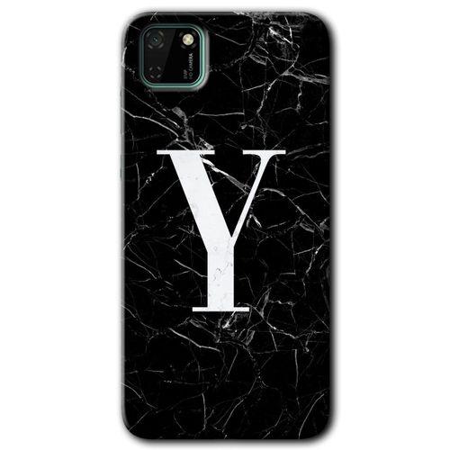 Potkal Hediye Fabrikası Huawei Y5P Kılıf HD Desen Baskılı Arka Kapak - Siyah Mermer Desenli Y Harfi