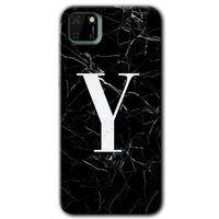 Potkal Hediye Fabrikası Huawei Y5P Kılıf HD Desen Baskılı Arka Kapak - Siyah Mermer Desenli Y Harfi