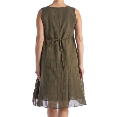 Kolsuz Haki V Yaka Yazlık Nakışlı Otantik Vual Kısa Elbise