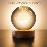 Işıklı Sarı Cam Küre Ve Kız Figürü Ahşap Standlı Dekoratif Lamba