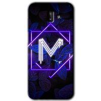 MRCİLETİSİM MRCİLETİSİM Samsung Galaxy J8 Kılıf HD Desen Baskılı Arka Kapak + Temperli Cam - Dark Neon Yaprak M Harfi