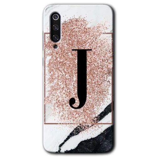 Xiaomi Mi 9 Kılıf HD Desen Baskılı Arka Kapak - Pembe Mermer Desenli J Harfi
