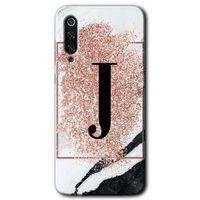 Xiaomi Mi 9 Kılıf HD Desen Baskılı Arka Kapak - Pembe Mermer Desenli J Harfi