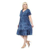 Melsay Butik Göğüsten Robalı V Yaka Kısa Kollu Lacivert Batik Yıkama Cepli Elbise