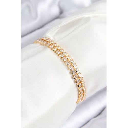 Pirinç Zirkon Taşlı Çift Sıra Model Gold Renk Asansörlü Kadın Bileklik
