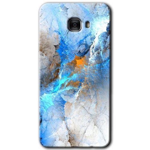 MRCİLETİSİM Samsung Galaxy C7 Pro Kılıf HD Desen Baskılı Arka Kapak + Temperli Cam - Mavi Buzul
