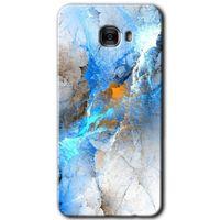 MRCİLETİSİM Samsung Galaxy C7 Pro Kılıf HD Desen Baskılı Arka Kapak + Temperli Cam - Mavi Buzul