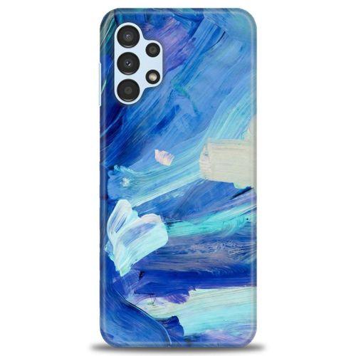 Samsung Galaxy A13 4G Kılıf HD Baskılı Kılıf - Mavi Beyaz + Tam Ekran Koruyucu