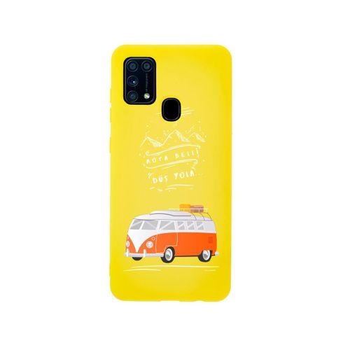 Samsung M21 Rota Belli Premium Silikonlu Sarı Telefon Kılıfı