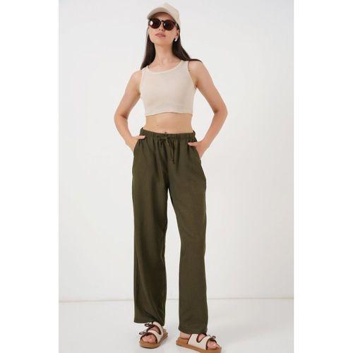 Geniş Paça Keten Pantolon 6735 - Haki