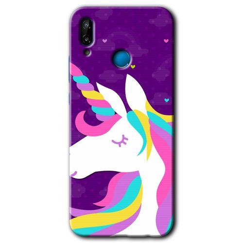 Huawei P20 Lite Kılıf HD Desen Baskılı Arka Kapak + Temperli Cam - Unicorn Sleep