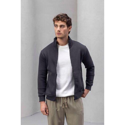 Marcel Regular Fit Fermuarlı Kıstırma Cepli Üç İp Şardonlu Erkek Sweatshirt - Füme