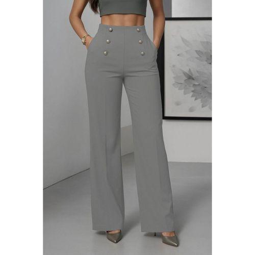 Kadın Yüksek Bel önden Düğmeli Uzun Paçaya Doğru Geniş Ithal Krep Pantolon