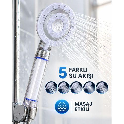 Masaj Etkili Filtreli Duş Başlığı 5 Fonksiyonlu Yağmur Sis Geniş Su Akışı
